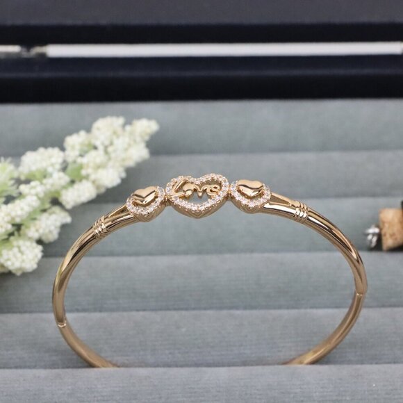 Love Heart Trio Rose Gold Bangle with CZ Accents, XPBL0584 - Picture 12 of 12